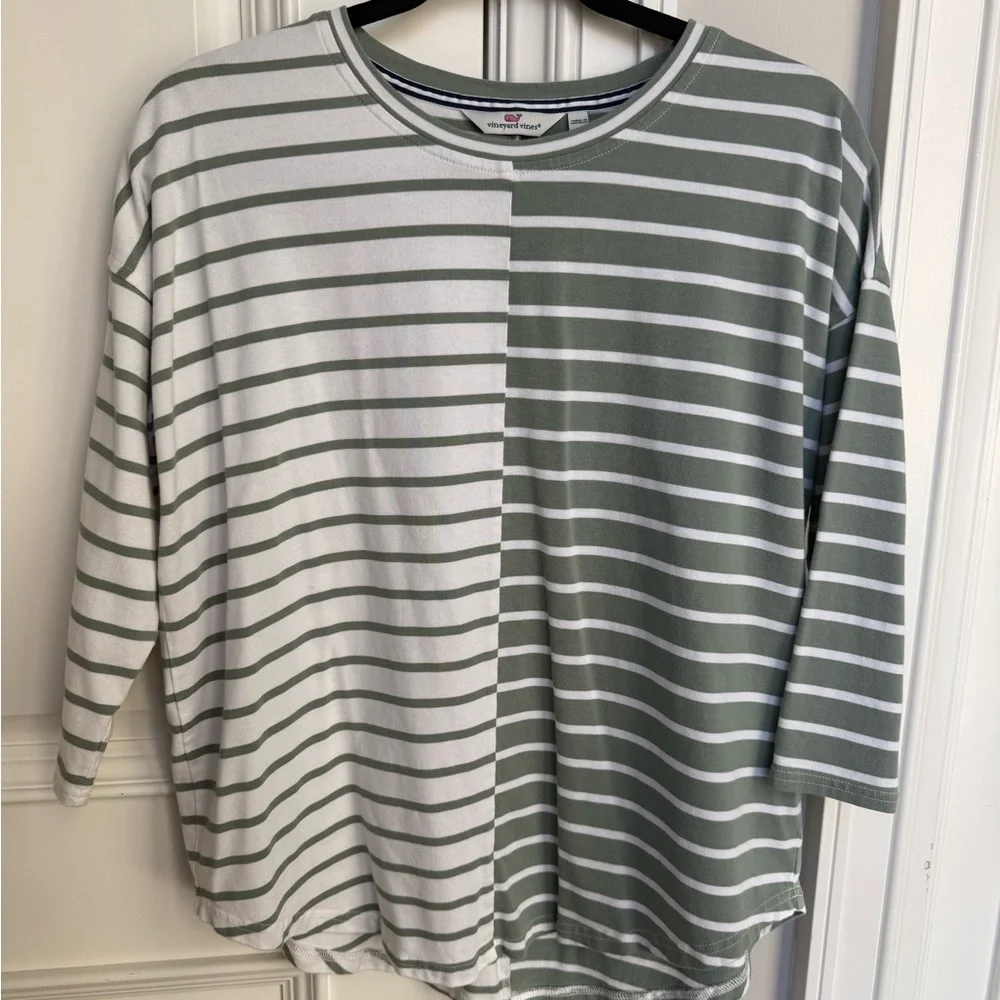 Vineyard Vines Striped Pullover Sweater Shirt XS Boat Neck Green Stripe - Picture 3 of 5